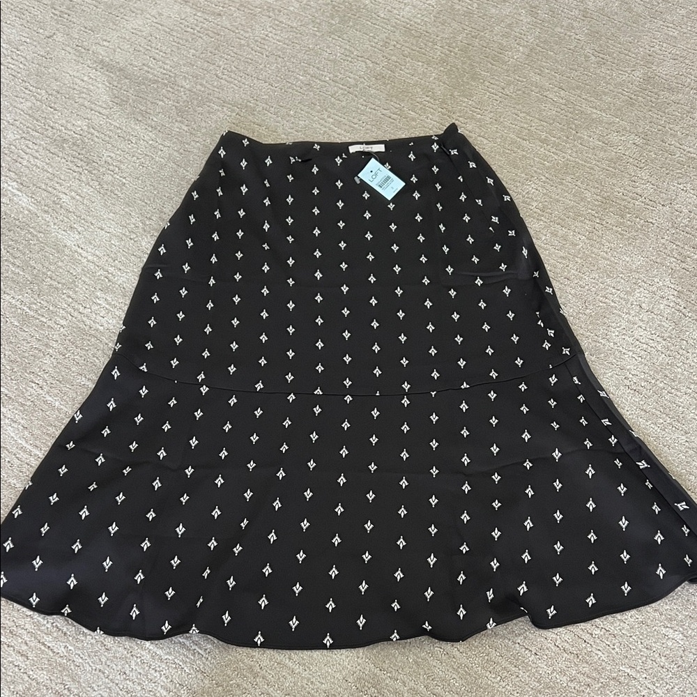 LOFT Black A-Line Skirt with Small White Diamond Print